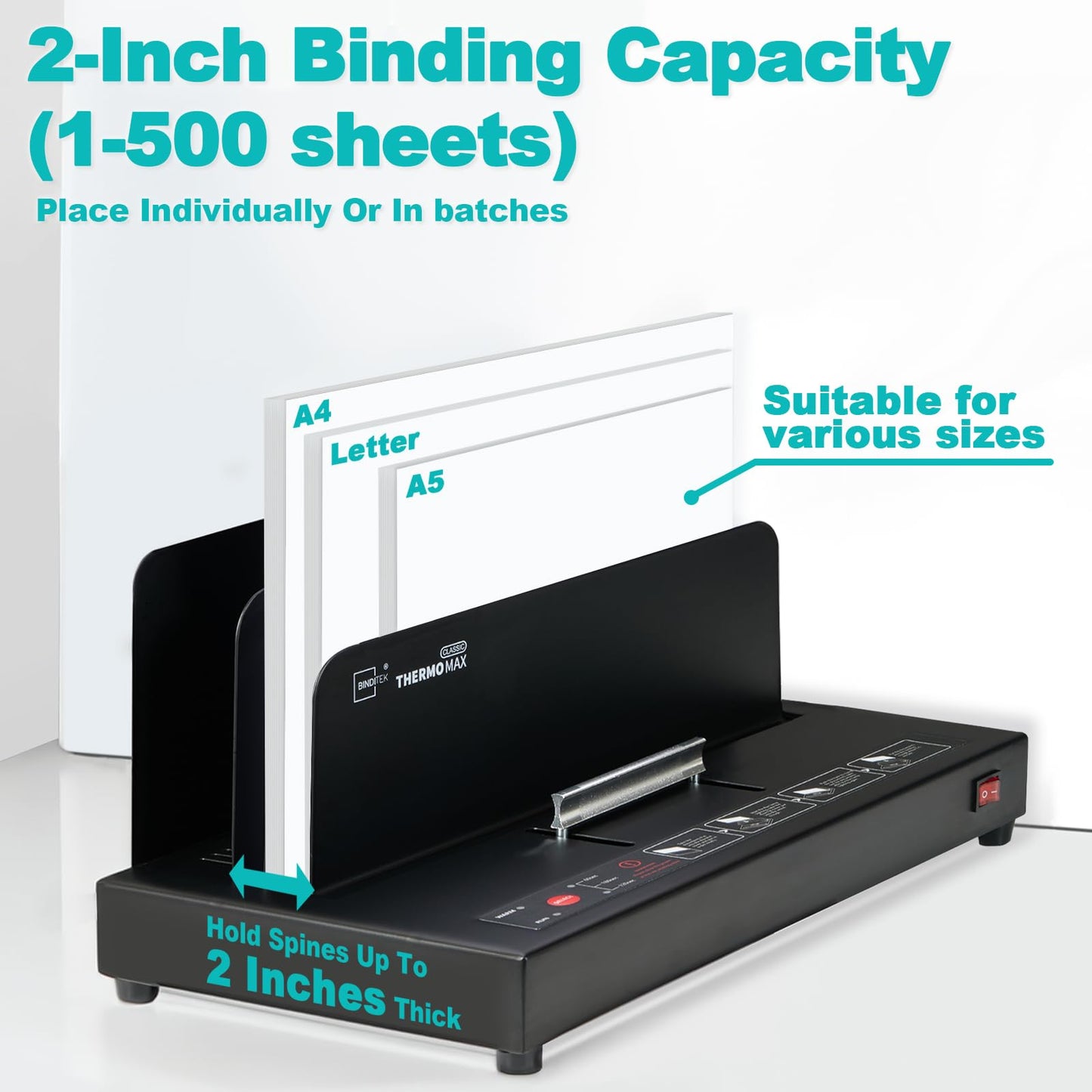 Binditek Thermal Binding Machine, 500-Sheet Capacity, 110V Heating, for A4/A5/Letter Documents, Universal Thermal Binding Machine, No Assembly Required