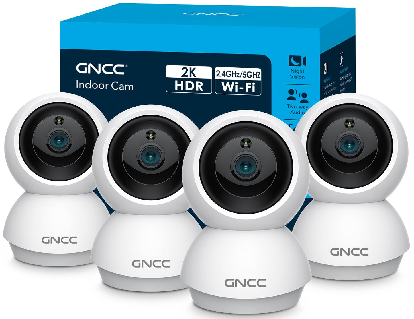 GNCC 2K Cameras for Home Security-2.4/5Ghz WiFi Indoor Camera with 360° Motion Detection for Pet/Baby/Nanny/Dog 2-Way Audio, Night Vision, 24/7 SD Card Storage, Cloud Storage, Works with Alexa, 4 Pcs