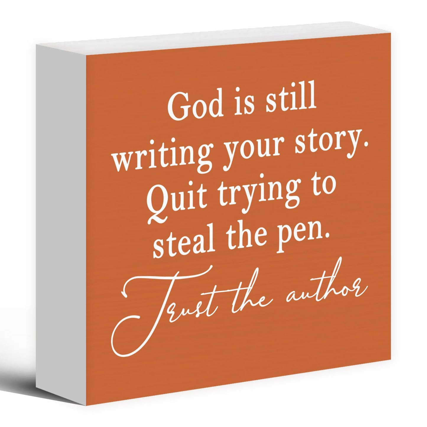 Luipk God Is Still Writing Your Story Orange Wood Box Sign Desk Decor 5X5, Christian Scripture Bible Verse Prayer Room Block Sign Decorations for Home Office Wall Tabletop Shelf Decor