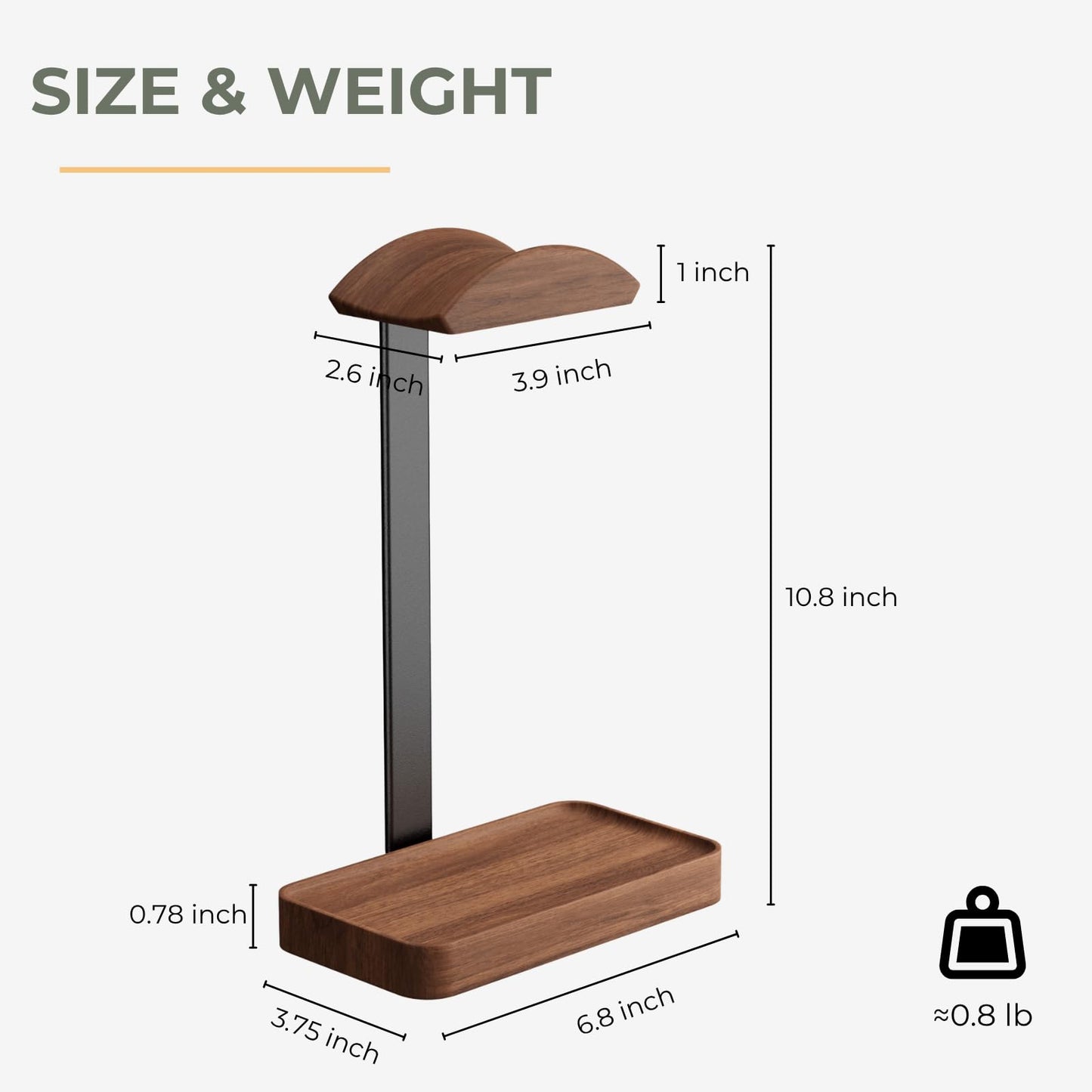 muso wood Walnut Headphone Stand, Wood Headset Stand with Storage Base, Headphones Holder for Gaming, Office, and Home Desk - Compatible with AirPods Max, Bose, Razer (Black)