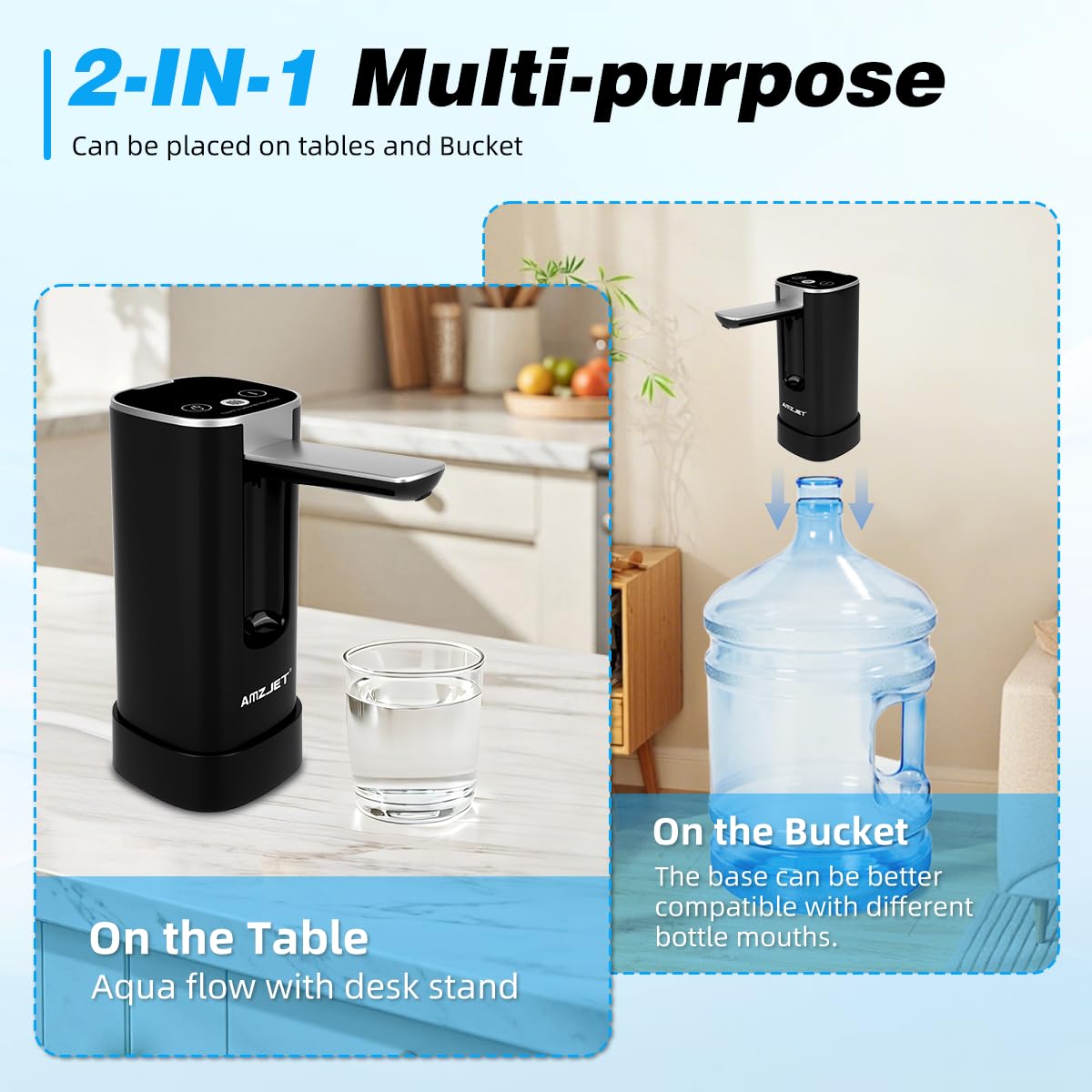 Water Dispenser for 5 Gallon Bottle with Digital Display, 4 Dispense Modes, Portable USB Charging Electric Water Pump, Foldable Spout, Food-Grade Water Jug Pump for Home, Office, RV, Campin(Black)