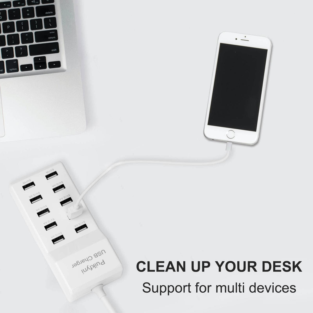 10-A Port USB Charger Station, smart Multiple Charging Block/USB Power Strip for Multiple Devices,Mobile Phones and iPads,Smart Watches Tablets (White)