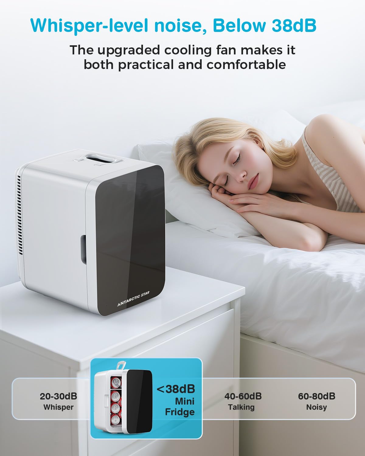 Antarctic Star Compact Mini Fridge, 10L Portable Small Refrigerator, 2.6 Gal Mini Fridge with AC/DC Adapters, Small Cosmetics Cooler for Beverage, Food, Makeup, Bedroom, Office, Dorm, White