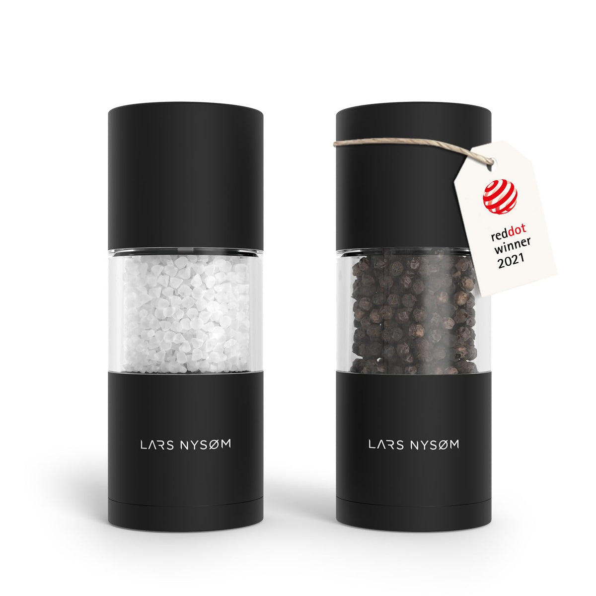 LARS NYSØM Salt and Pepper Grinder Set, Manual Salt and Pepper Mills with Adjustable Ceramic Grinder, Design Spice Shaker Set (Carbon Black)