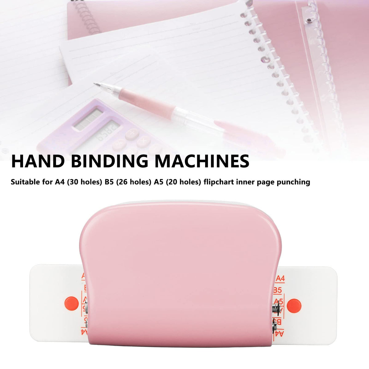 Binding Machines, Mini Manual Multipurpose 6 Holes Cinch Book Binding Machine, Coil Binding Machine for Home Office(Pink)