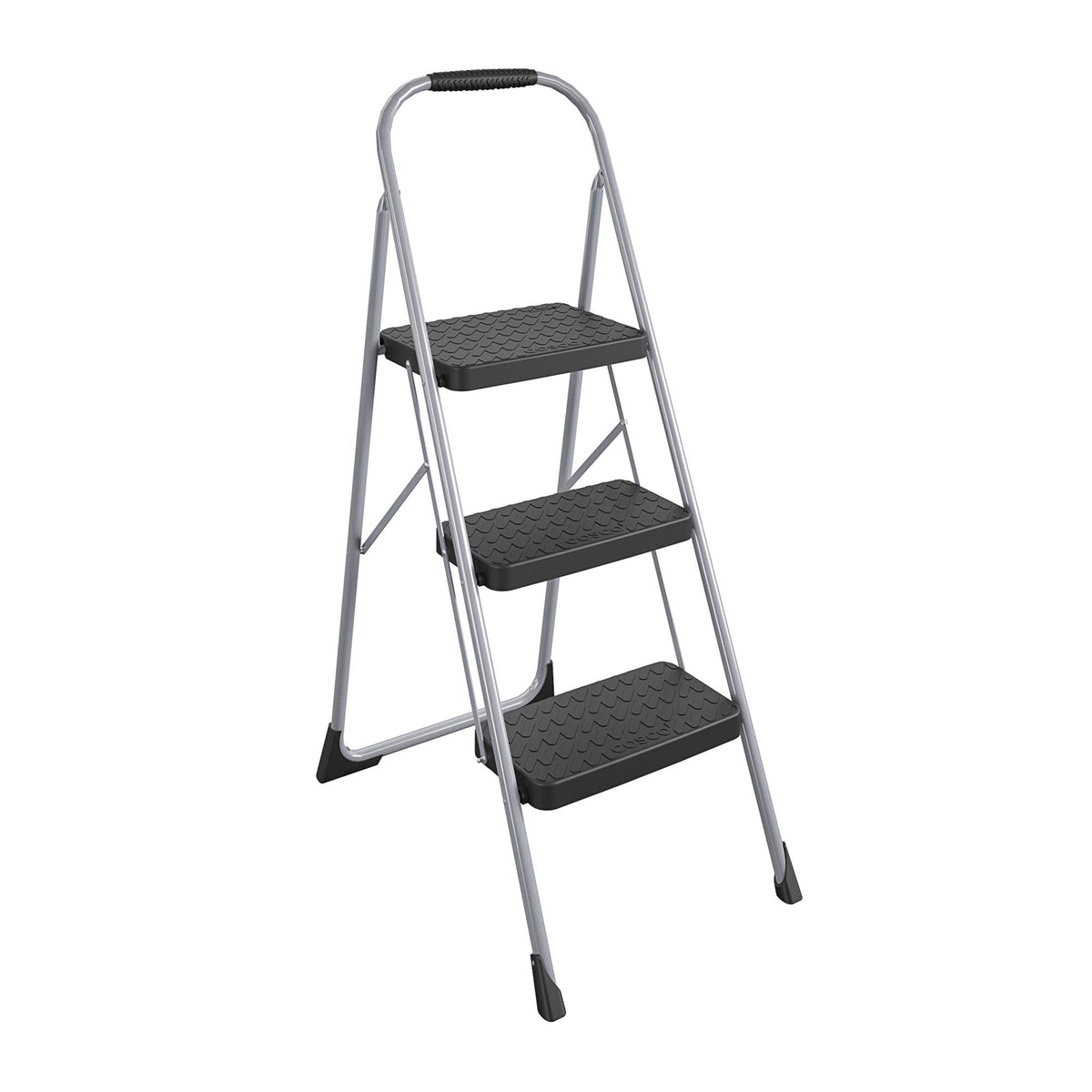 Cosco 11408PBL1E Three Step Big Step Folding Step Stool with Rubber Hand Grip, Grey