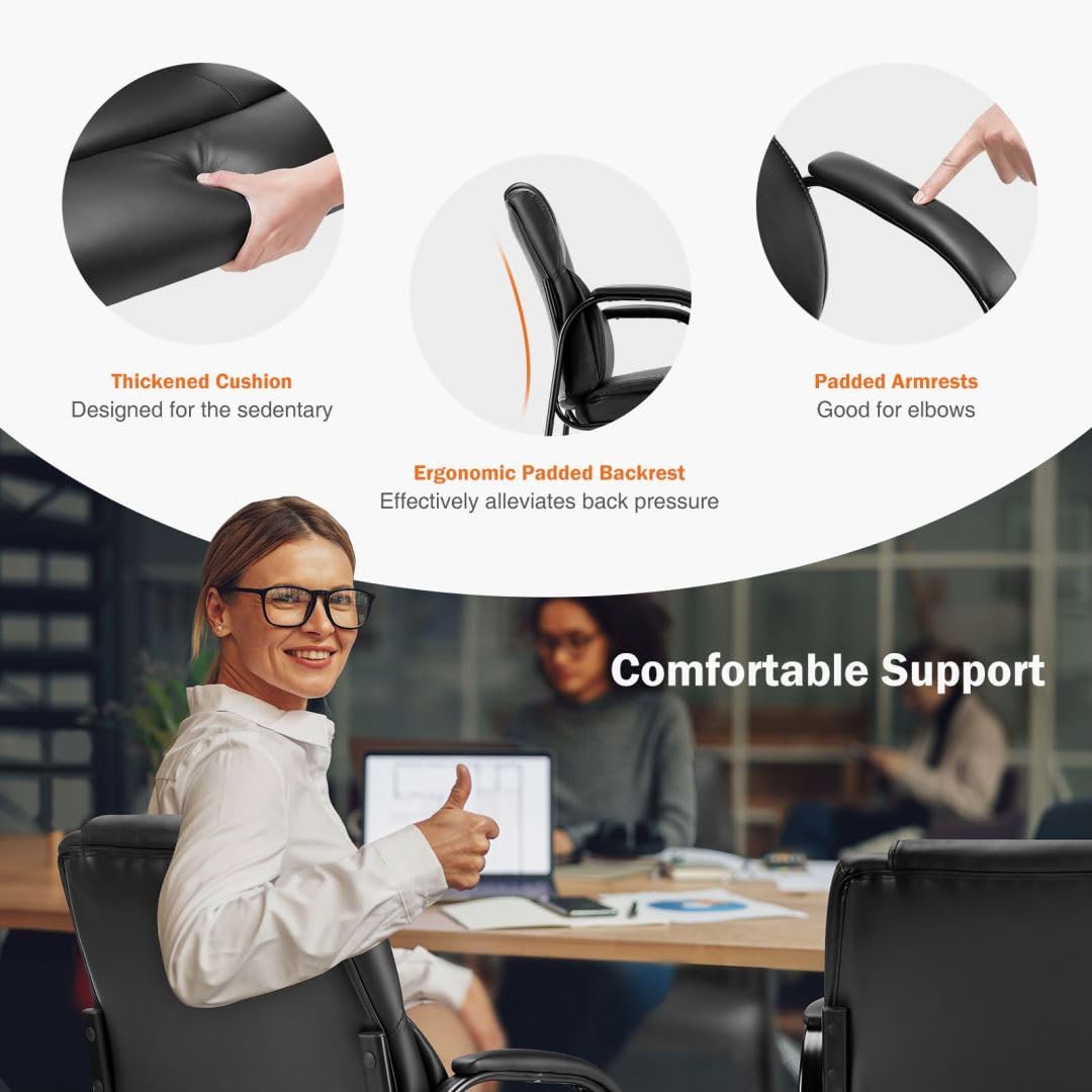 UOCFYK PU Leather Conference Room Chair, Tall Back Chairs with with Padded Arms and No Wheels, Guest Chair for Reception Waiting Room Black