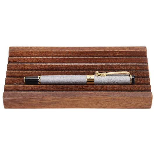 MAYJOYDIY Walnut Horizontal Pen Holder Rectangle Pen Holder Wooden Desk Organizer Pencil Holder with 6 Groove Stylish Vintage Fountain Pen Tray for Home Office Classroom Desktop Accessories