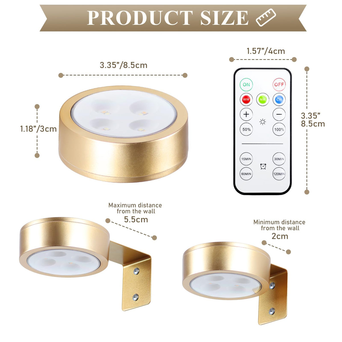 KELUOLY 4-Pack Picture Light Battery Operated Painting Lights for Wall, Magnetic LED Display Art Light with Remote, Dimmable and Timer Portrait Light for Art Frame Artworking, Wall Decor Puck Light