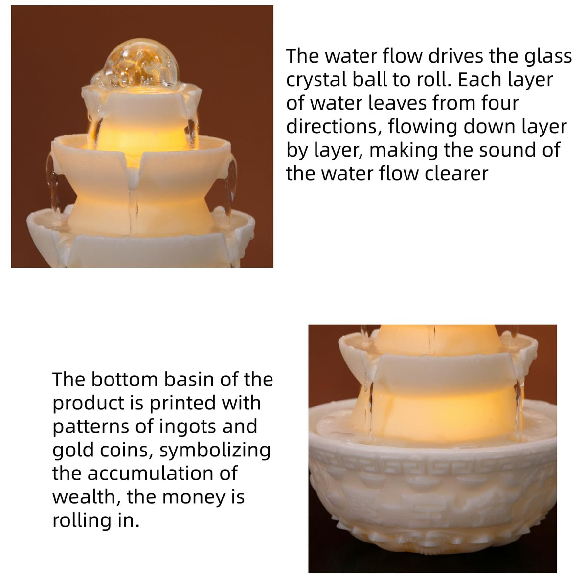 Tabletop Water Fountain - Desktop Waterfall Fountain Indoor Tabletop Humidifiers Home Decoration for Office, Living Room, or Bedroom