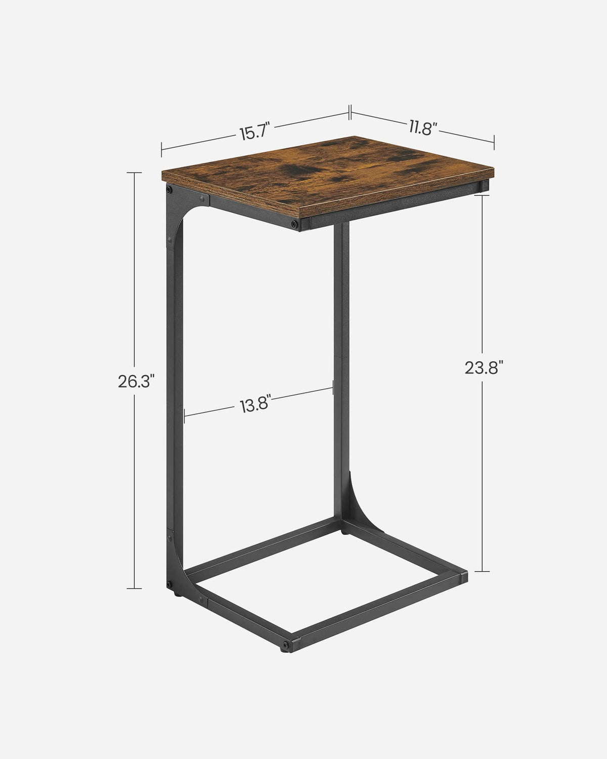VASAGLE C-Shaped End Table, Side Table for Sofa, Couch Table with Metal Frame, Small TV Tray Table for Living Room, Bedroom, Rustic Brown and Black ULET353B01