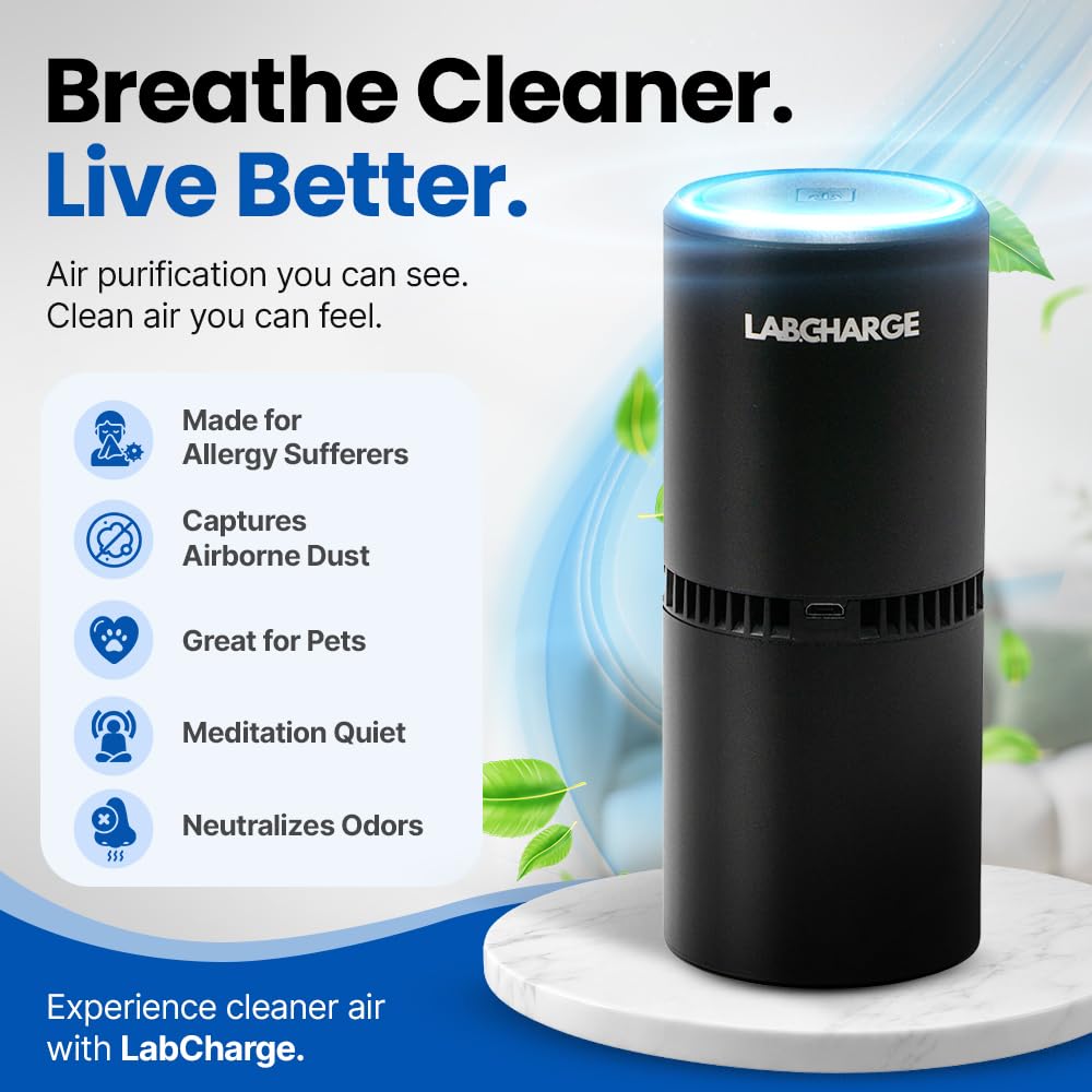 LabCharge Small Ionic Air Purifier for Home & Bedroom – Silent HEPA Filter – Covers 250 Sq Ft - Free Cleaner – Compact & Black Design - Pack of 5