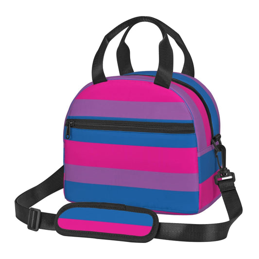 RISOIU Bisexual Pride Flag Lunch Box Insulated Lunch Bag Portable Zipper Cooler Tote Bag Adult Bento Box for Women Men Reusable Meal Organizer with Adjustable Strap for Work Office Picnic Travel