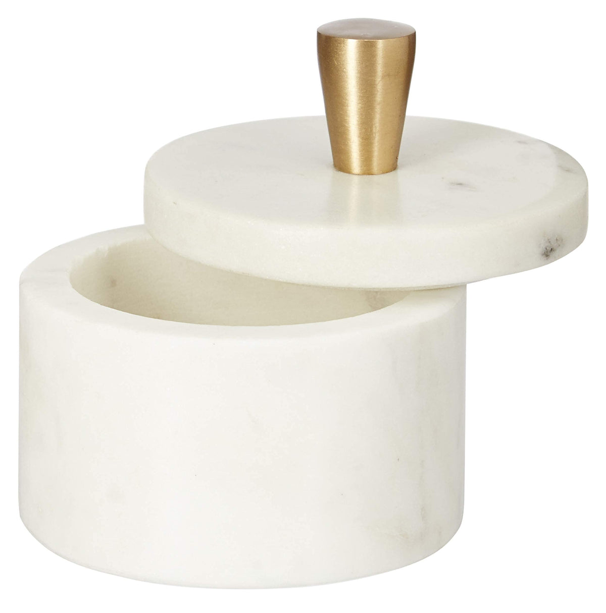 Queenza White Marble Salt Cellar with Lid and Brass Knob, 3 Inch Salt Box