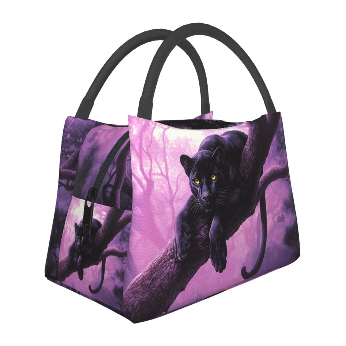 ainori Black Panther Insulated Lunch Box for Fantasy Lovers,Reusable Tote Bag with Mystical Forest,Portable Lunchbox Handbag,Makeup Bags Organizer Gifts for Work Office Travel Picnic,11x6.3x6.7in