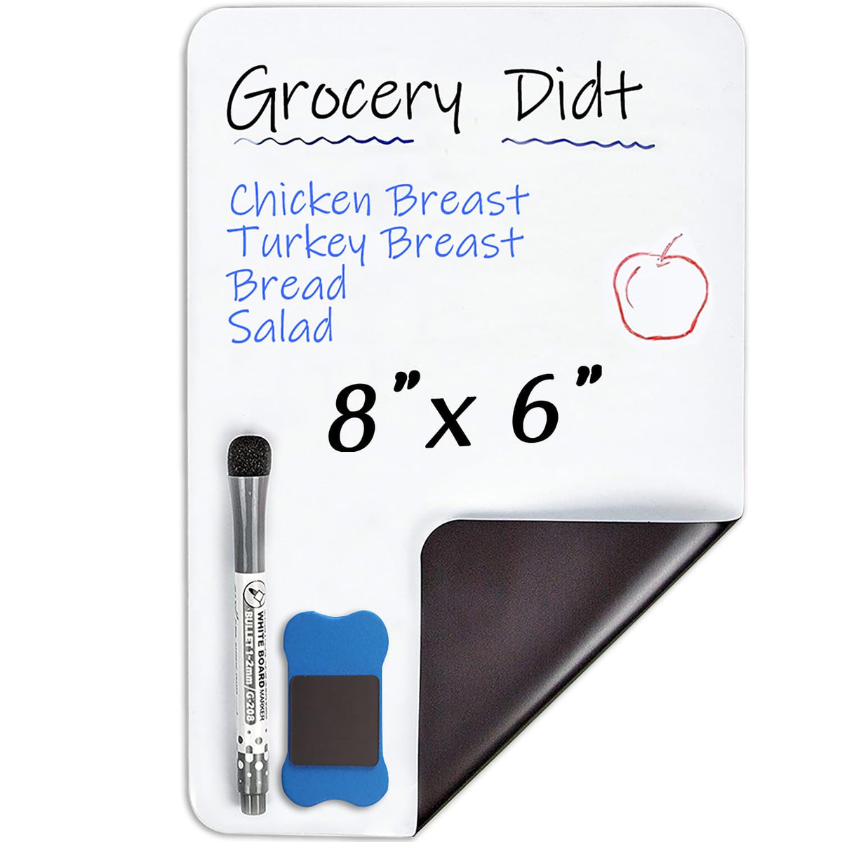 INMORVEN Small White Board Dry Erase Menu Planner, 8"x6" Magnetic Small Dry Erase Board for Fridge Grocery List, Refrigerator White Boards to Do List, with Markers and Eraser