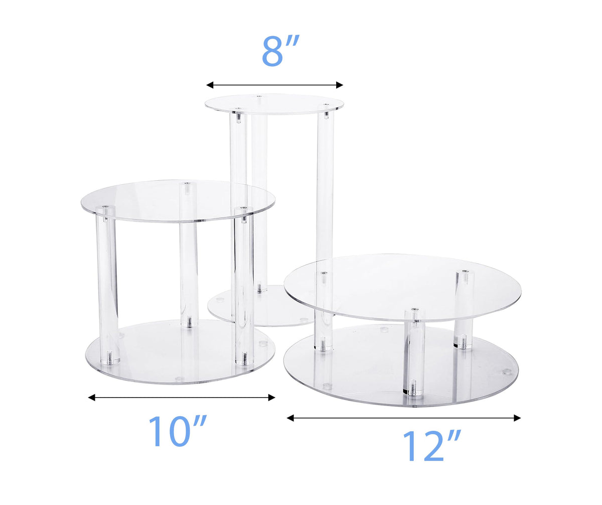 Jusalpha 3 Tier Large Acrylic Glass Round Wedding Cake Stand, Food Display Stand, Cupcake Stand, Dessert Display Platter WCS02 (3 tier with base tier)