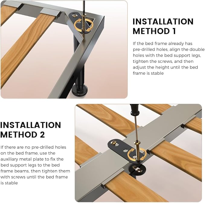 4-Piece Adjustable Height Bed Support Legs, Extra Sturdy Steel