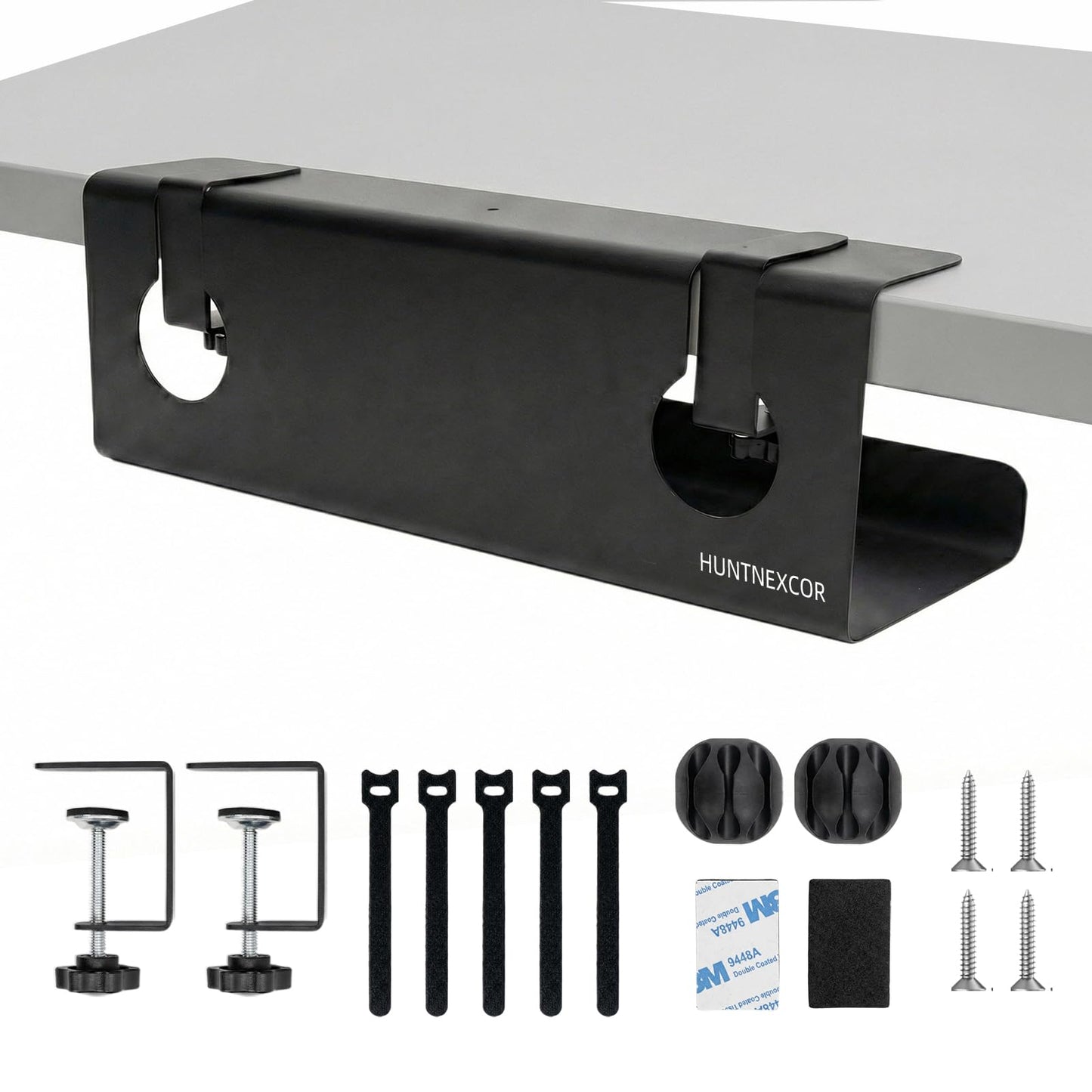 No Drill Under Desk Cable Management Tray with Clamp, Home/Office Desk Cord Organizer and Accessories Storage Shelf, 17'' Metal Cable Organizer for Standing/Gaming Desk, Office Supplies, Black 1 Set