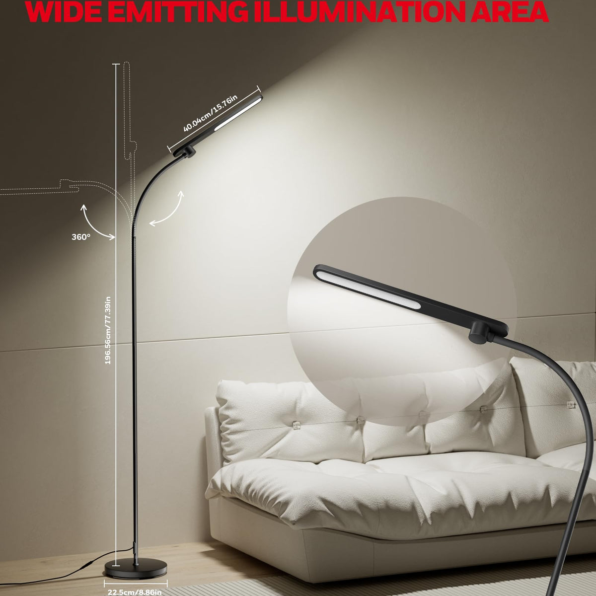 Honeywell LED Floor Lamp with Remote, CRI97 Full Spectrum Eye-Caring Reading Lamp, Stepless Dimmable 3000K-5000K Task Floor Lamp with Flexible Gooseneck for Living Room, Bedroom, Office