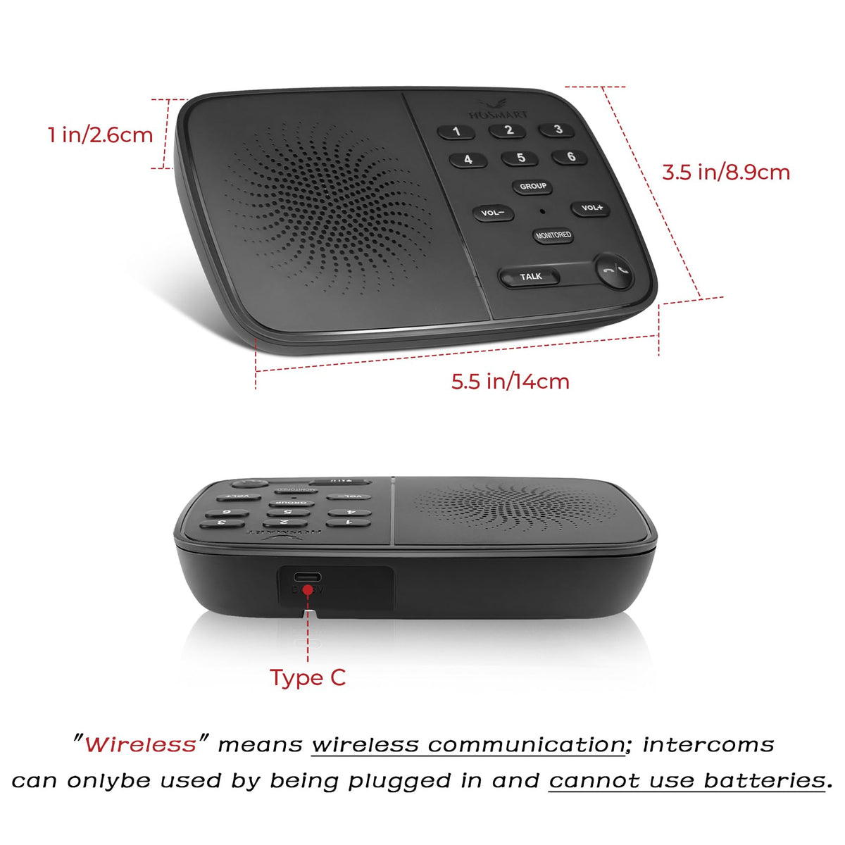 Hosmart Intercoms Wireless for Home UltraSpeak Pro, 2025 Full Duplex Wireless Intercom System for Business, Room to Room Intercom Two Way Real-time Intercom with 1200 Feet Range (6 Stations)