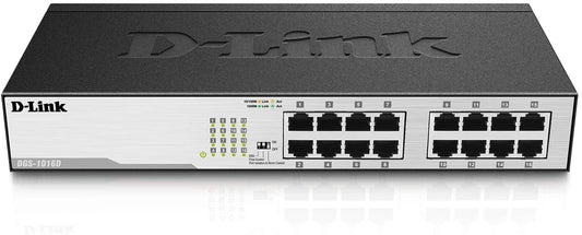 D-Link Ethernet Switch, 16 Port Gigabit Unmanaged Fanless Network Hub Desktop or Rack Mountable (DGS-1016D)