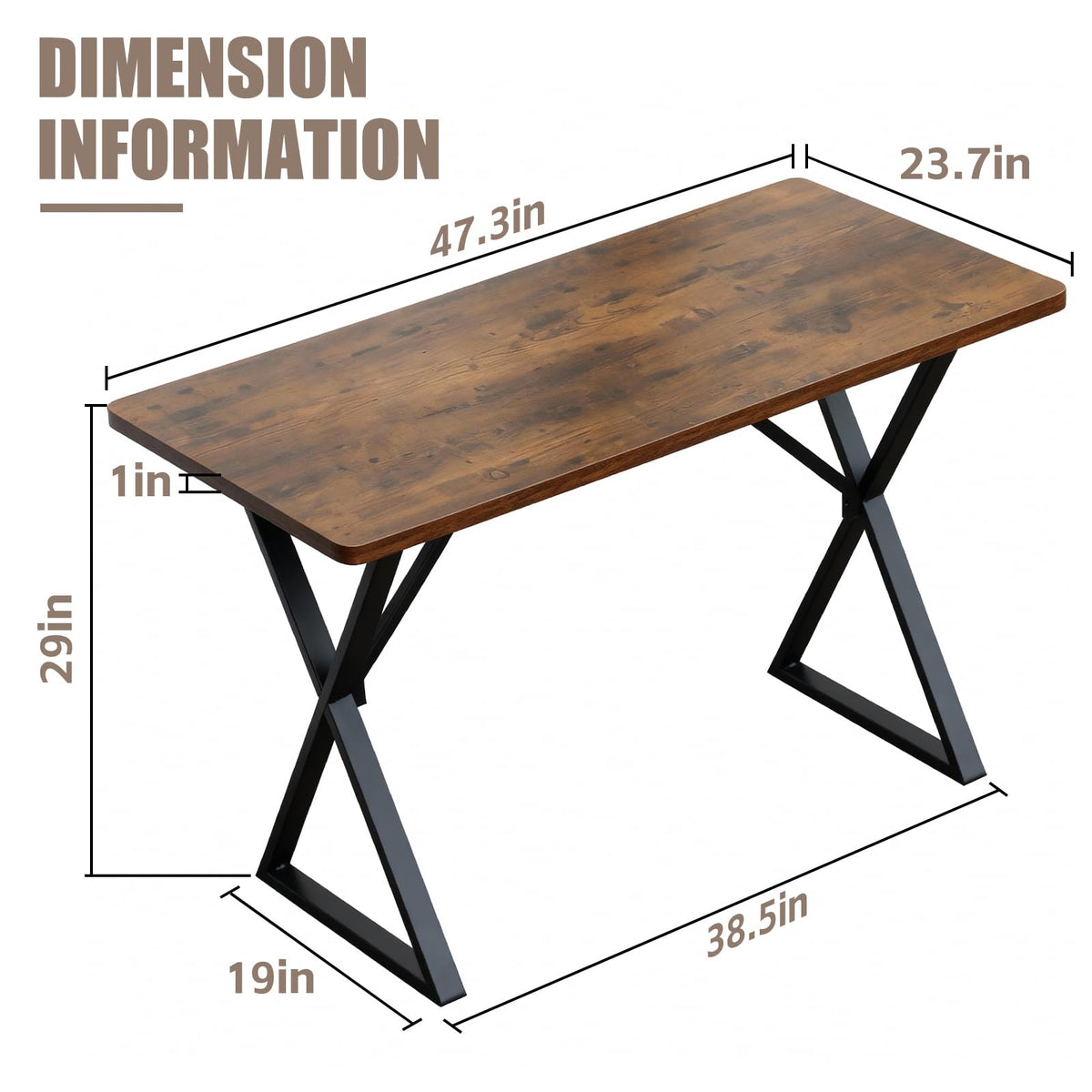 SMILHELTD Heavy Duty Office Desk Industrial Grade Computer Desk with 1" Thick Desktop & 1 mm Reinforced Metal Frame Sturdy Workstation for Home Office Gaming Dorm 47.2" W x 23.7" D x 29" H