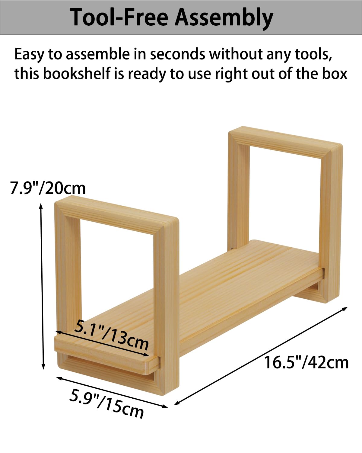 Soultopxin 100% Solid Wood Adjustable Desktop Bookshelf, Retro Tabletop Bookshelf, Desk Shelf Living Room, Home, Office, Perfect for Magazine, Books, Cookbooks, No Tools Required to Assemble (Yellow)