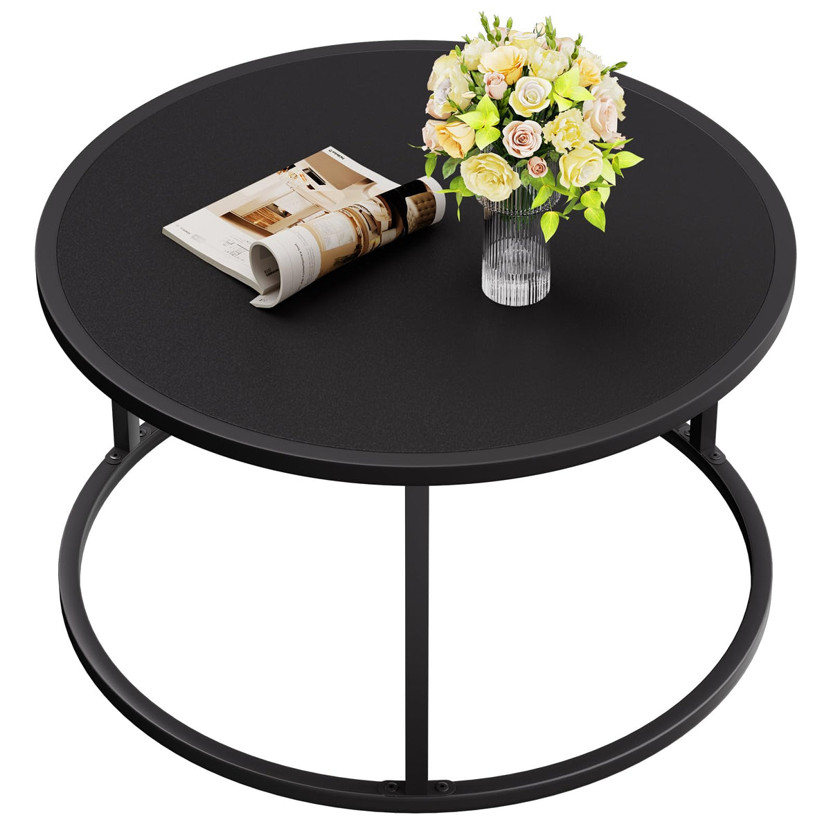 SAYGOER Small Round Coffee Table, Black Coffee Tables for Living Room, Modern Center Table for Small Space Home Office Gardern, 27.6 × 27.6 × 17.7inch, Black