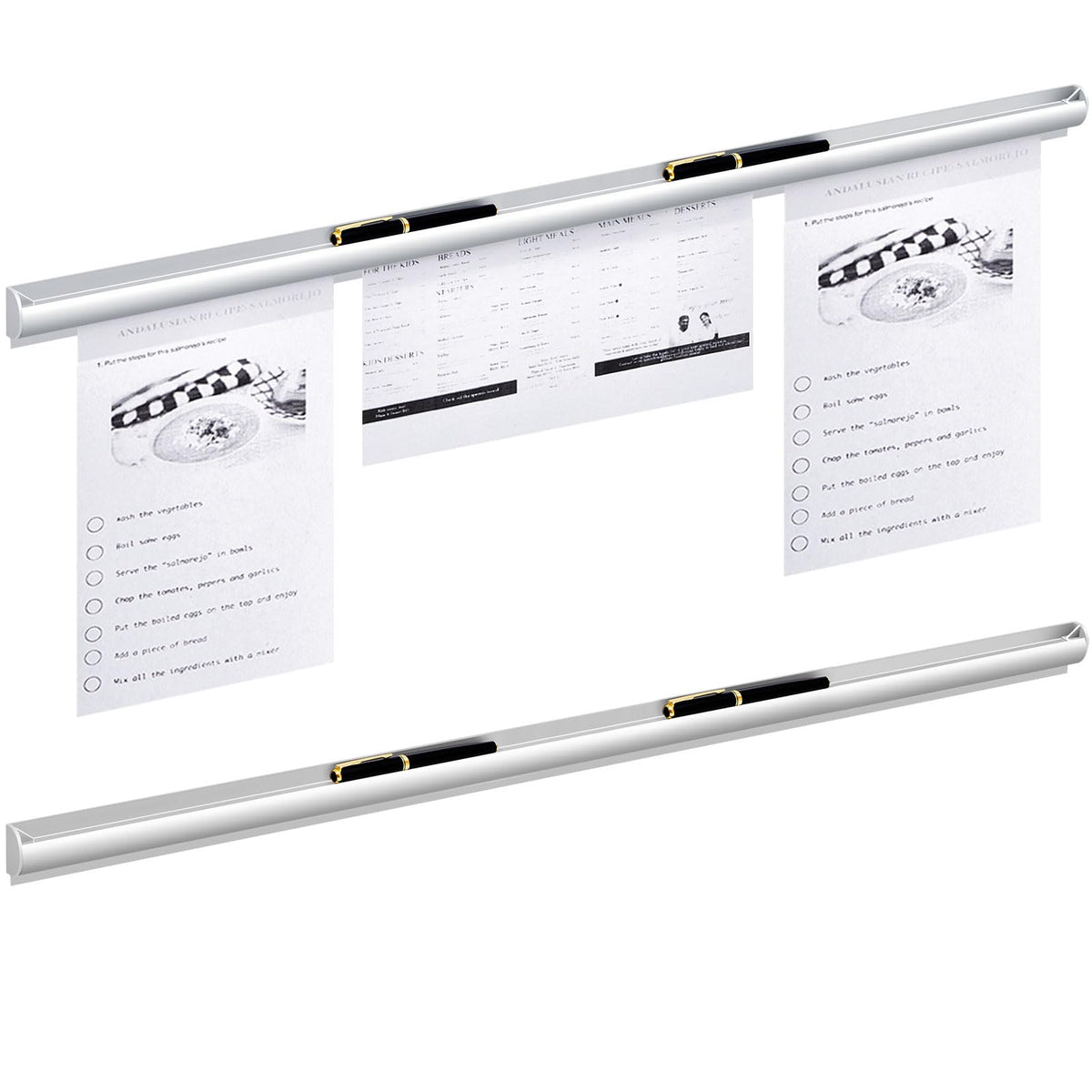 Henoyso 2 Pcs Restaurant Ticket Holder 16/18/24/28/30/32/40/44" Slide Check Rack Receipt Holder Aluminum Silver Order Ticket Rack for Commercial Kitchen Office Cafes Pubs Bar(44 Inch,Pen Slot)