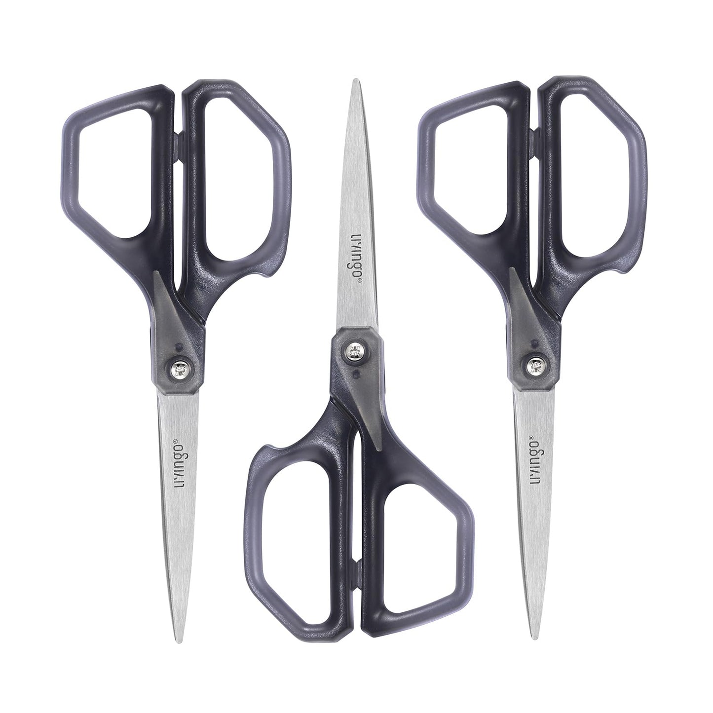 LIVINGO Scissors All Purpose for Office - 3 Pack 8 Inch Sharp Stainless Steel Heavy Duty Fabric Paper Cutting Shears for Crafts, Sewing School Home Use