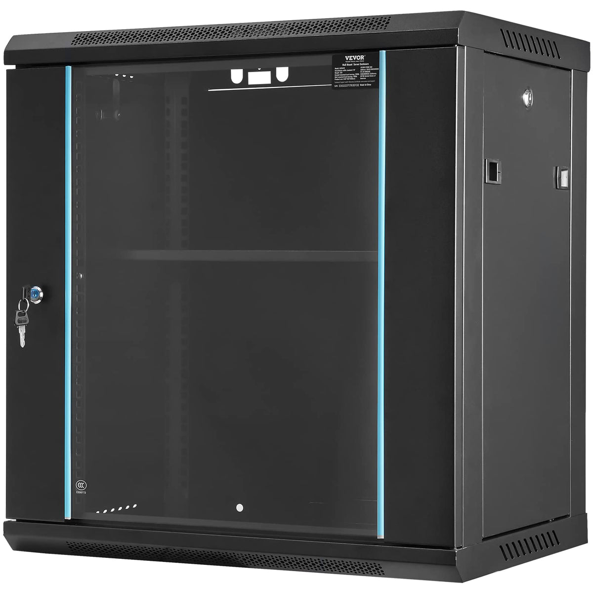 VEVOR 12U Wall Mount Network Cabinet, 15.5'' Deep Server Rack Cabinet Enclosure, 200 lbs Max. Ground-Mounted Load Capacity, with Locking Glass Door Side Panels, for IT Equipment, A/V Devices
