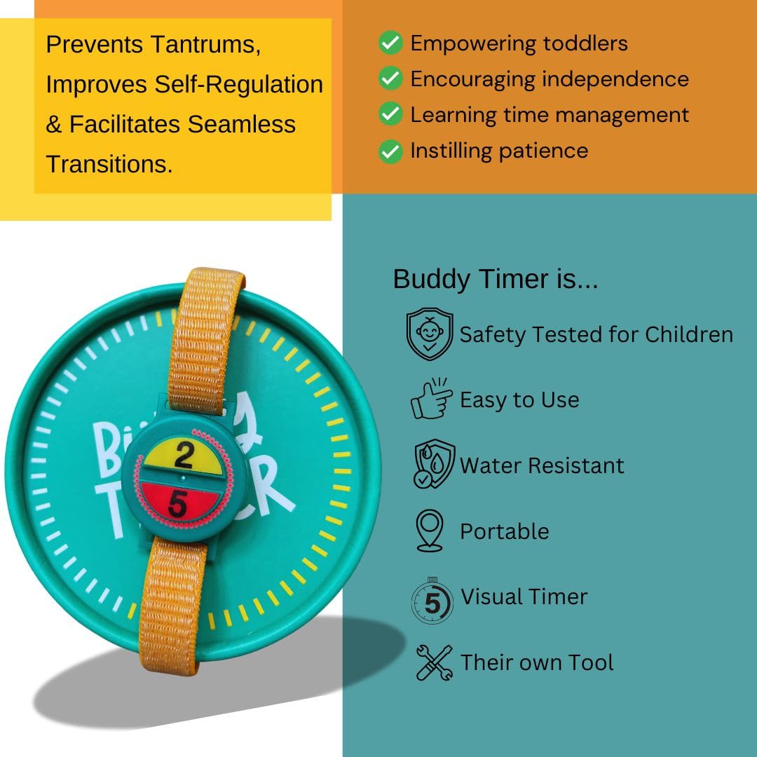 Buddy Timer Visual Wristwatch Timer for Toddlers | 2 & 5 Min Preset | Portable & Waterproof | Reduces Tantrums, Builds Routine & Independence | Sensory Timer for Kids with ADHD & Autism