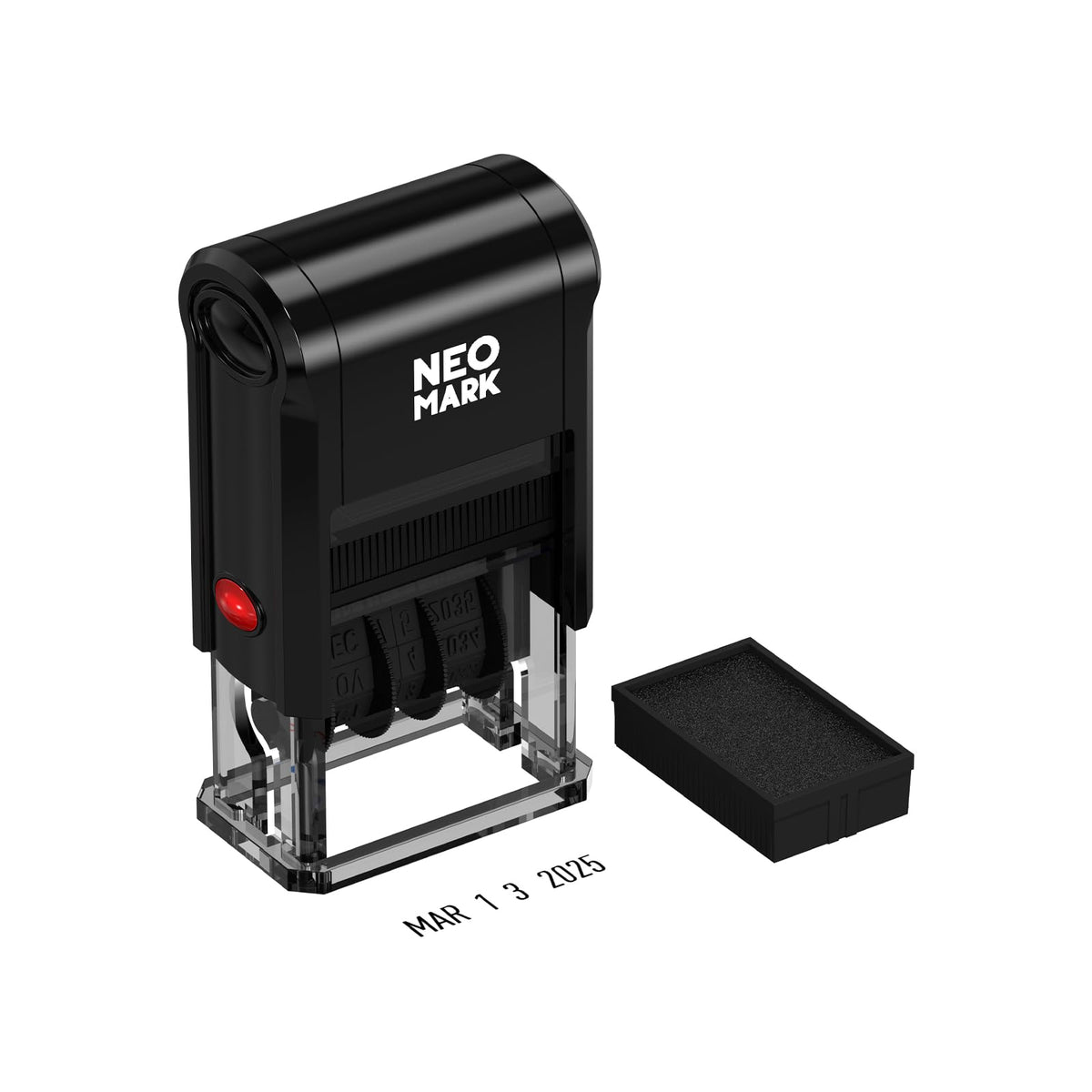 NEO MARK Self-Inking Date Stamp,12-Year Adjustable Rubber Dater, Ideal for Business, Receiving, Accounting & Expiration - with an Extra Refill Ink Pad