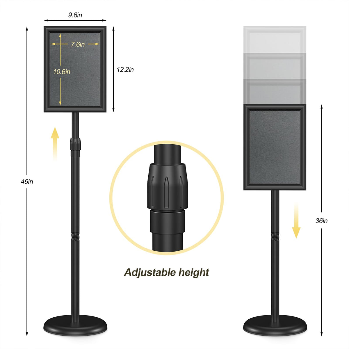 Relx Sign Holder Stand 8.5x11 inch - Adjustable Floor Standing Sign Holder - Signage Stand with Snap-Open Frame Display for Malls,Schools,Restaurants