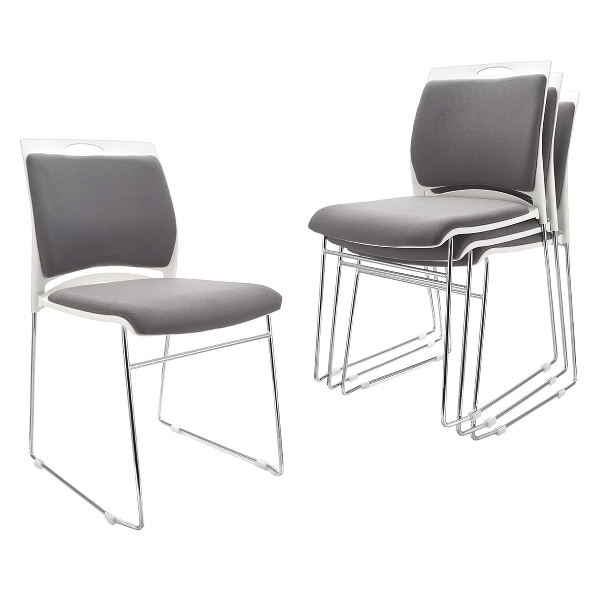 VACYOVKE 4 Pack Stacking Chairs 1102LB Capacity Home Office Guest Chair Set With Sled Base, Modern Reception Chair for Kitchen, Waiting Room, Multi-Purpose, Break Room, Training, Cafeteria, Gray Color