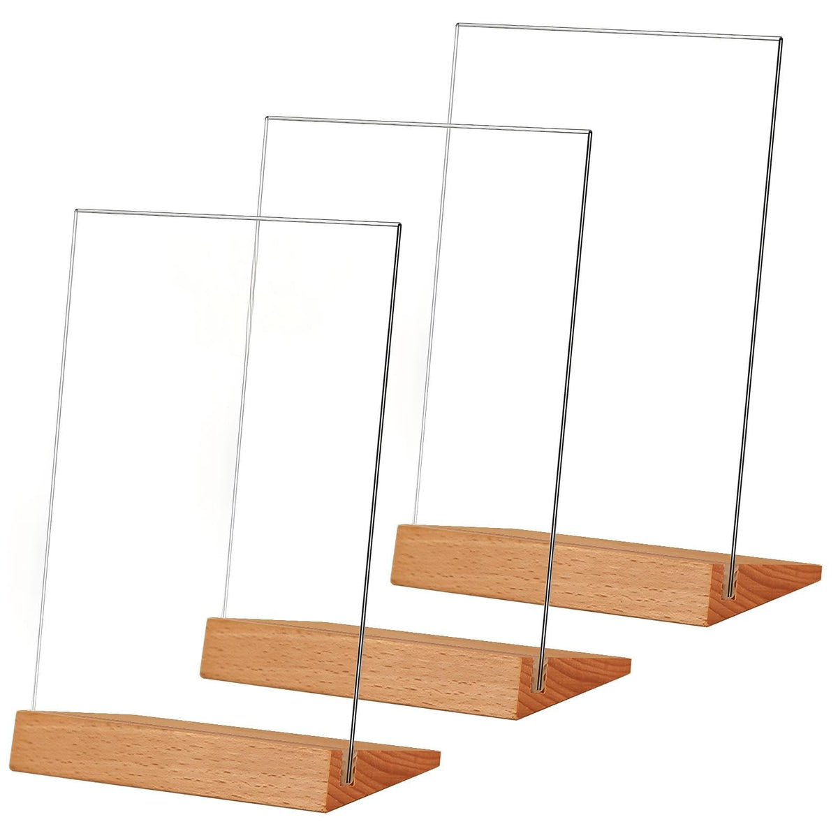 TONICE® 3 Pack 5x7 Acrylic Sign Holder Slant Back Design L Shape Clear Acrylic Frames Wood Base, Table Menu Display Stand Flyer Display for Desk Display (Optional 8.5x11/5x7 Inch L/T Shape)