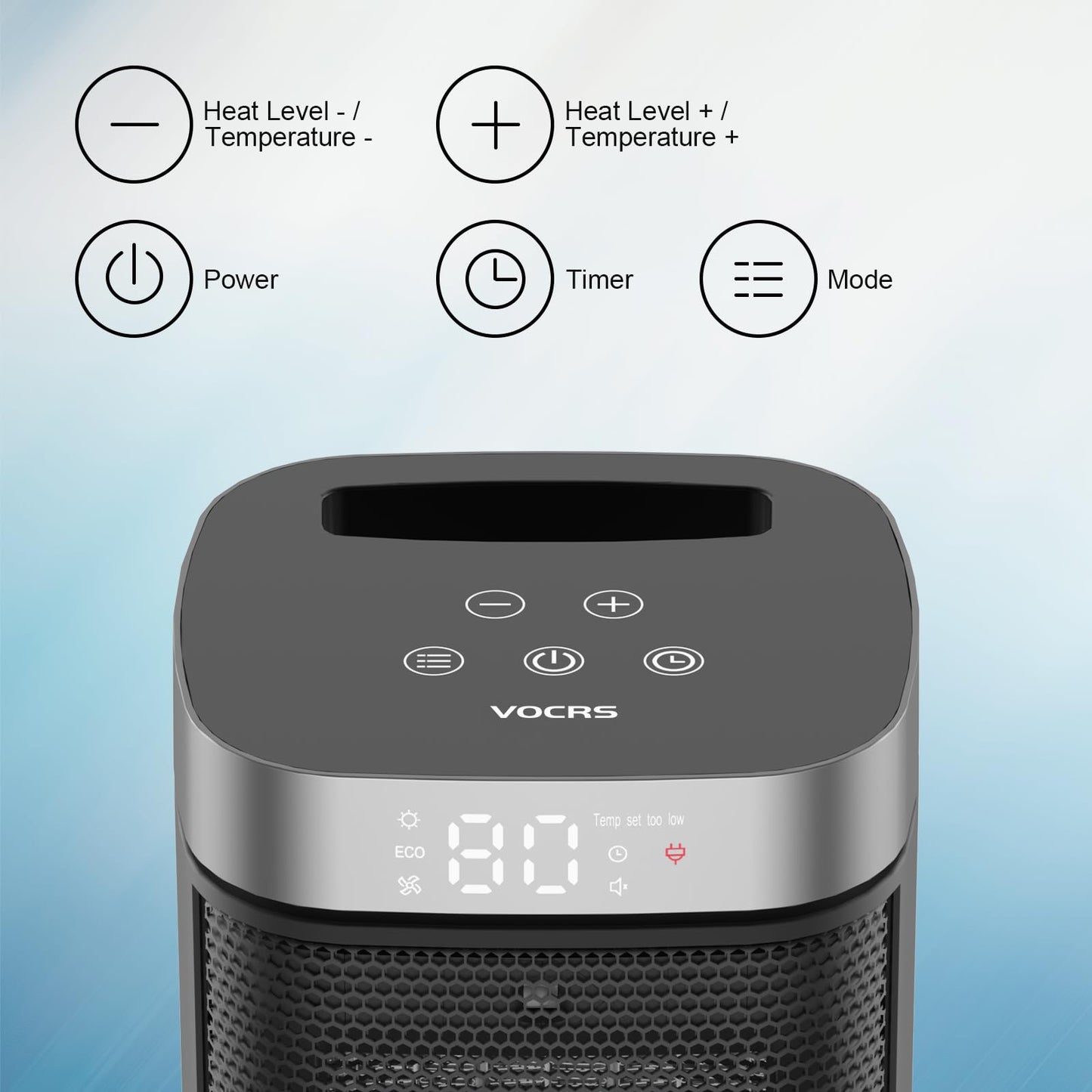 Small Portable Space Heater for Indoor Use - VOCRS 1500W PTC Electric Heater with Thermostat, Remote Control, 12H Timer, Eco and Fan Mode, Rapid and Safe Heating for Bedroom, Office