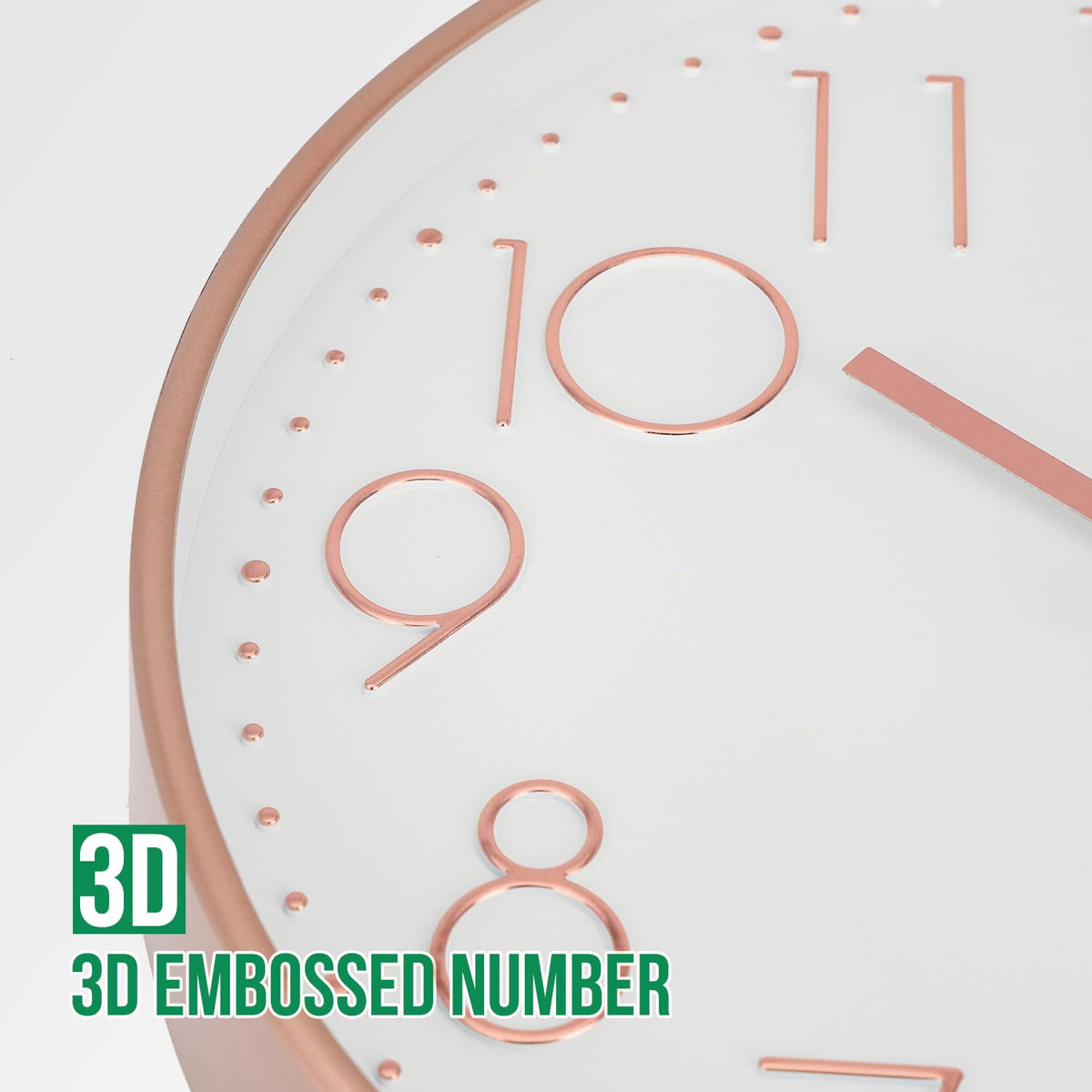 bakbrand Wall Clock 10 Inch Non-Ticking Silent Modern Simple Style Round Decor Clock Rose Gold Stereoscopic Dial Quartz Wall Clocks for Home/Office/School/Living Room/Bedroom/Kitchen
