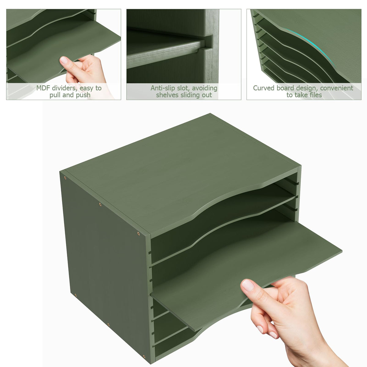 Bamjoy Bamboo 5 Tier Desktop Organizer, Paper Organizer Mail Sorter, File Holder Letter Document Storage with Adjustable Shelves for School Home Office, Forest Green