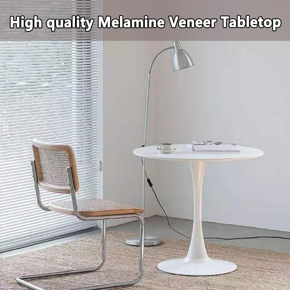 HYYTEIBL 27.3" Tulip Dining Table, White, Perfect for 2-4 People, Mid-Century Modern Style, Round MDF Top with Sturdy Base for Dining Room, Living Room, Cafe