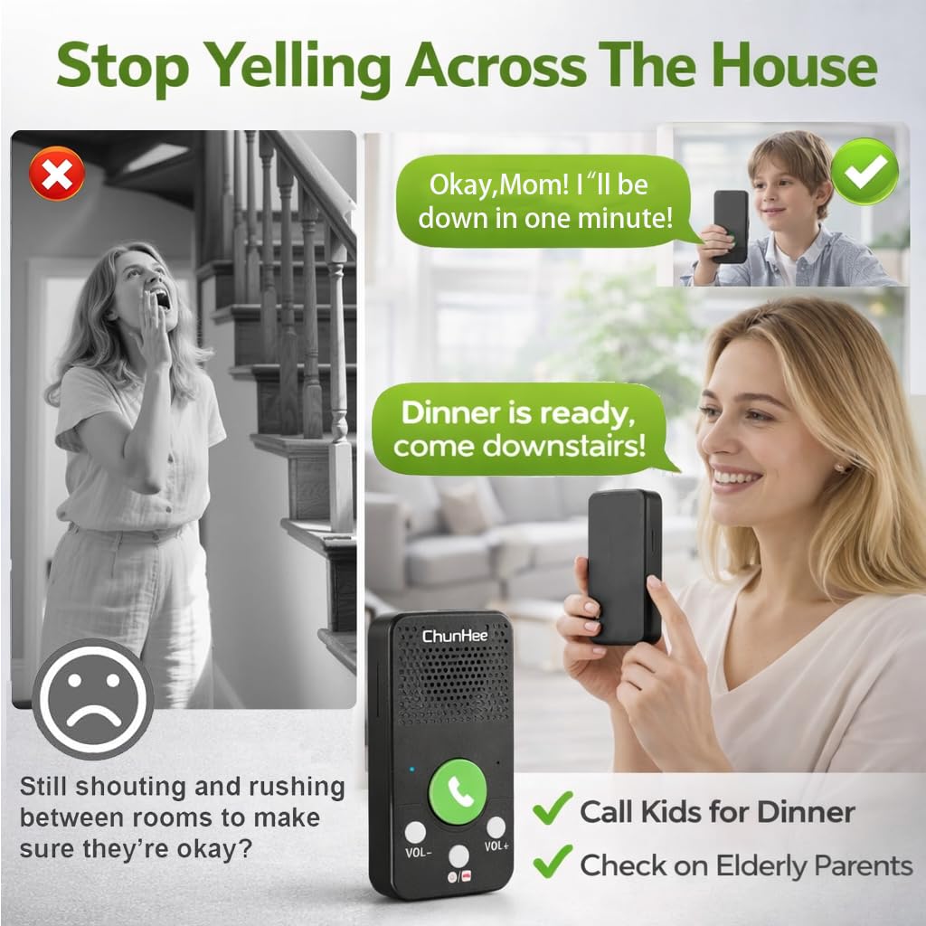 Wireless Intercom System for Home, Full Duplex Call & Answer Intercoms, No WiFi Needed, 500 ft Range, One-Touch Calling for Seniors & Family, Rechargeable 1000mAh Battery (3 Pack)