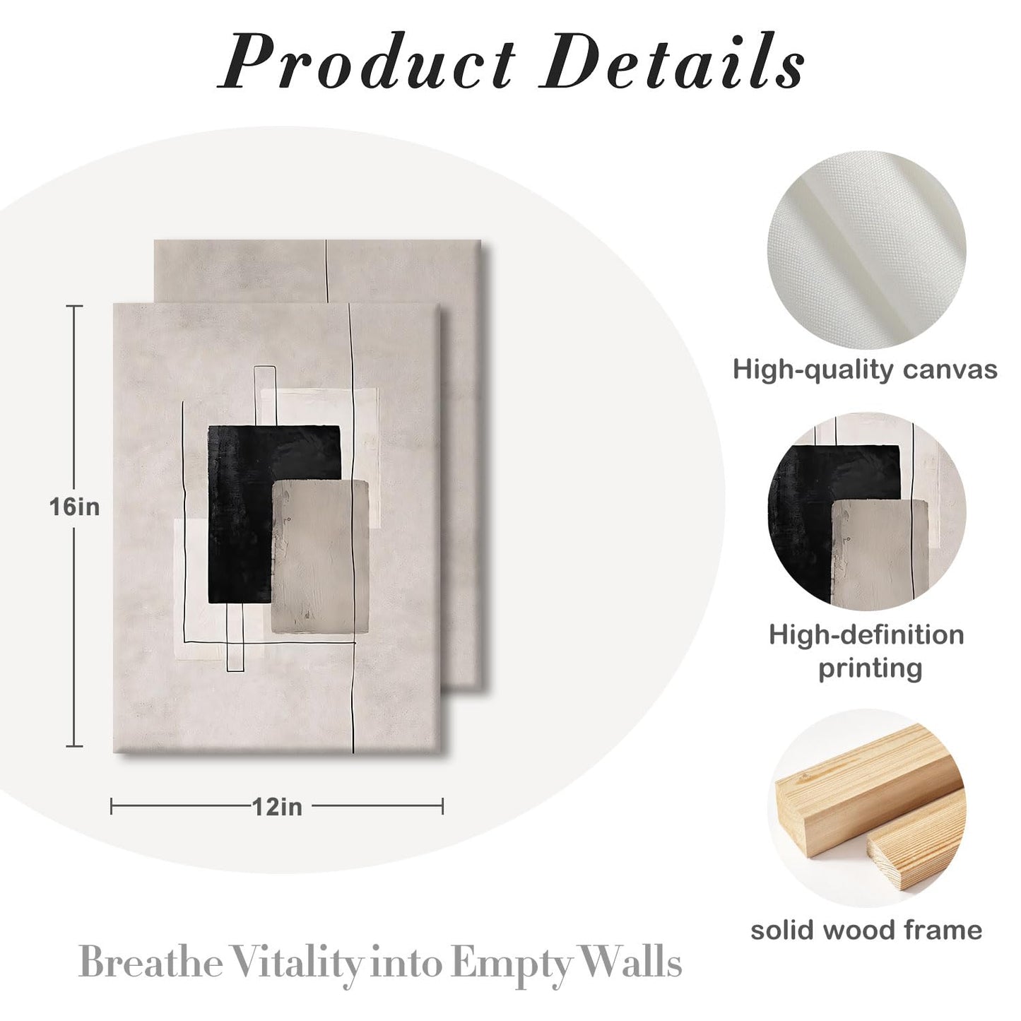 Kdyudo 2 Pcs Large Minimalist Block Line Canvas Framed Wall Art Neutral Abstract Print Poster Wall Decor Black Beige And Brown Geometric Square Line Painting Pictures Living Room Bedroom 12x16 Inch