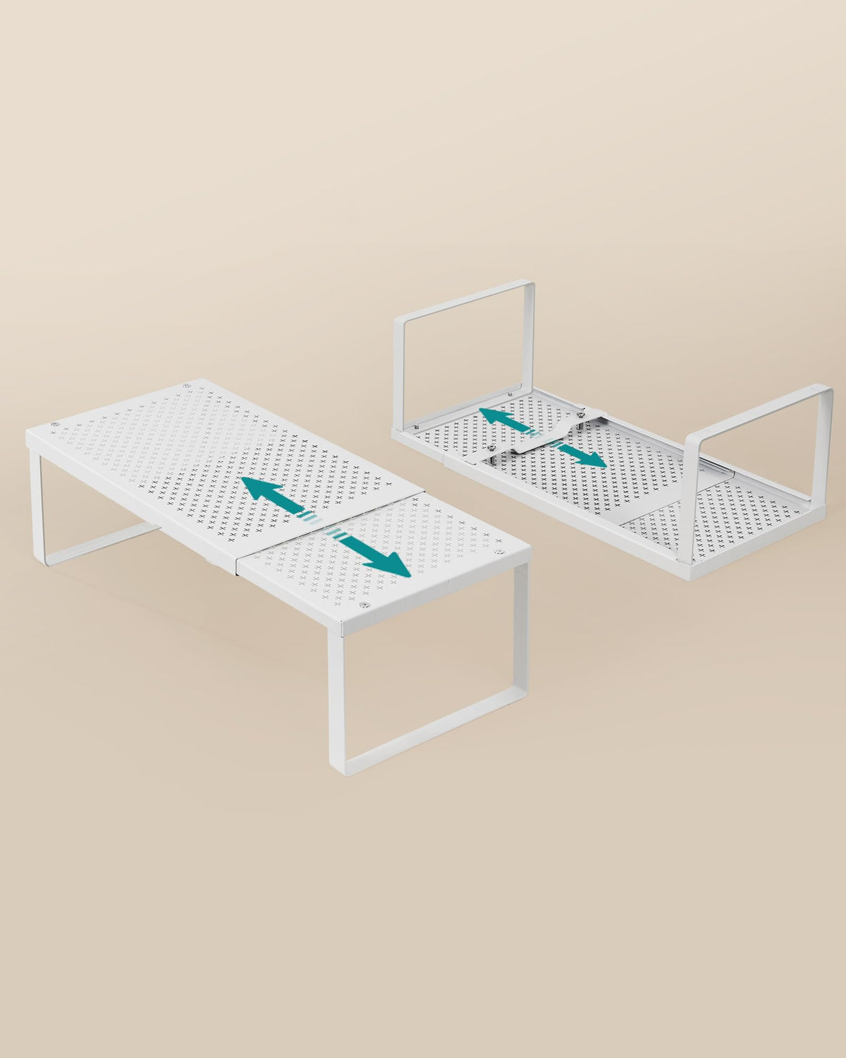 SONGMICS Spice Racks, Set of 2 Expandable Kitchen Countertop Shelves, Small Cupboard Organizers, Metal, Space-Saving Tabletop Shelves, Matte White UKCS402W01