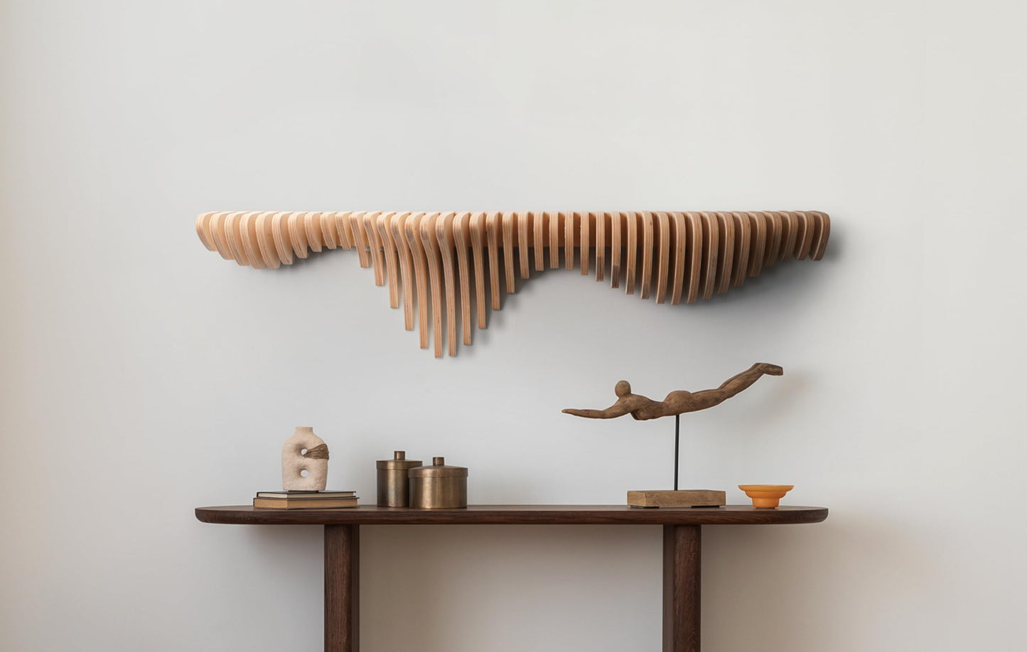 Lukelli Wooden Sound Wave Floating Shelf-4.8ft Modern Wall Shelf, 58x14x8.5in, Home Decor Design Furniture, for Living Room, Bedroom, Office, Studio