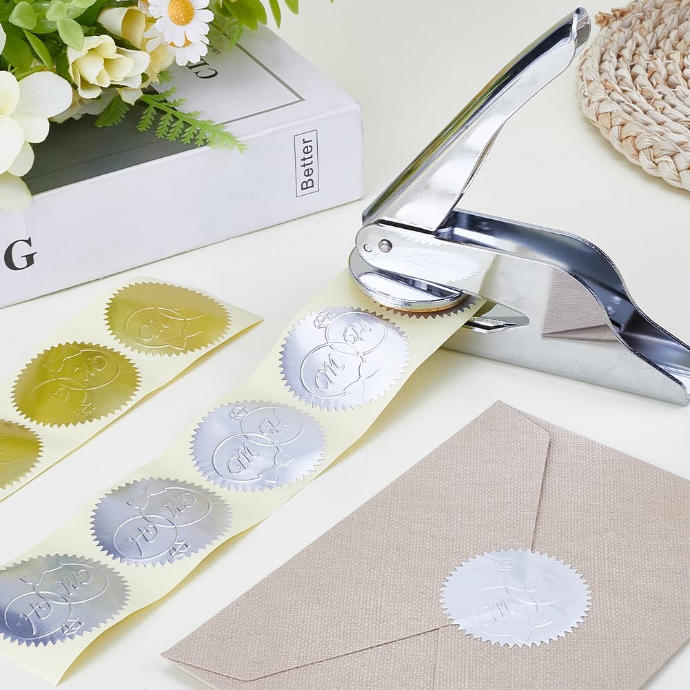 CRASPIRE Embosser Seal Stamp Handheld Embosser Stamp Stainless Steel Hand Held Library Notary Silver Sealing Embossing Stand for Official School Books Gifts Envelopes Napkins Paper Invitation