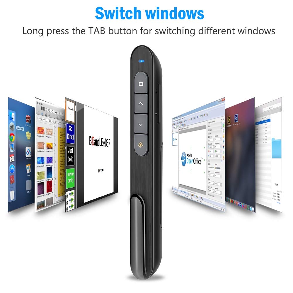 Dinofire Wireless Presenter, 2.4GHz RF + Bluetooth Presentation Clicker, USB-A Receiver Slide Advancer for PowerPoint, Works with Mac/Windows/Laptops for Office Meetings & Classroom Teaching