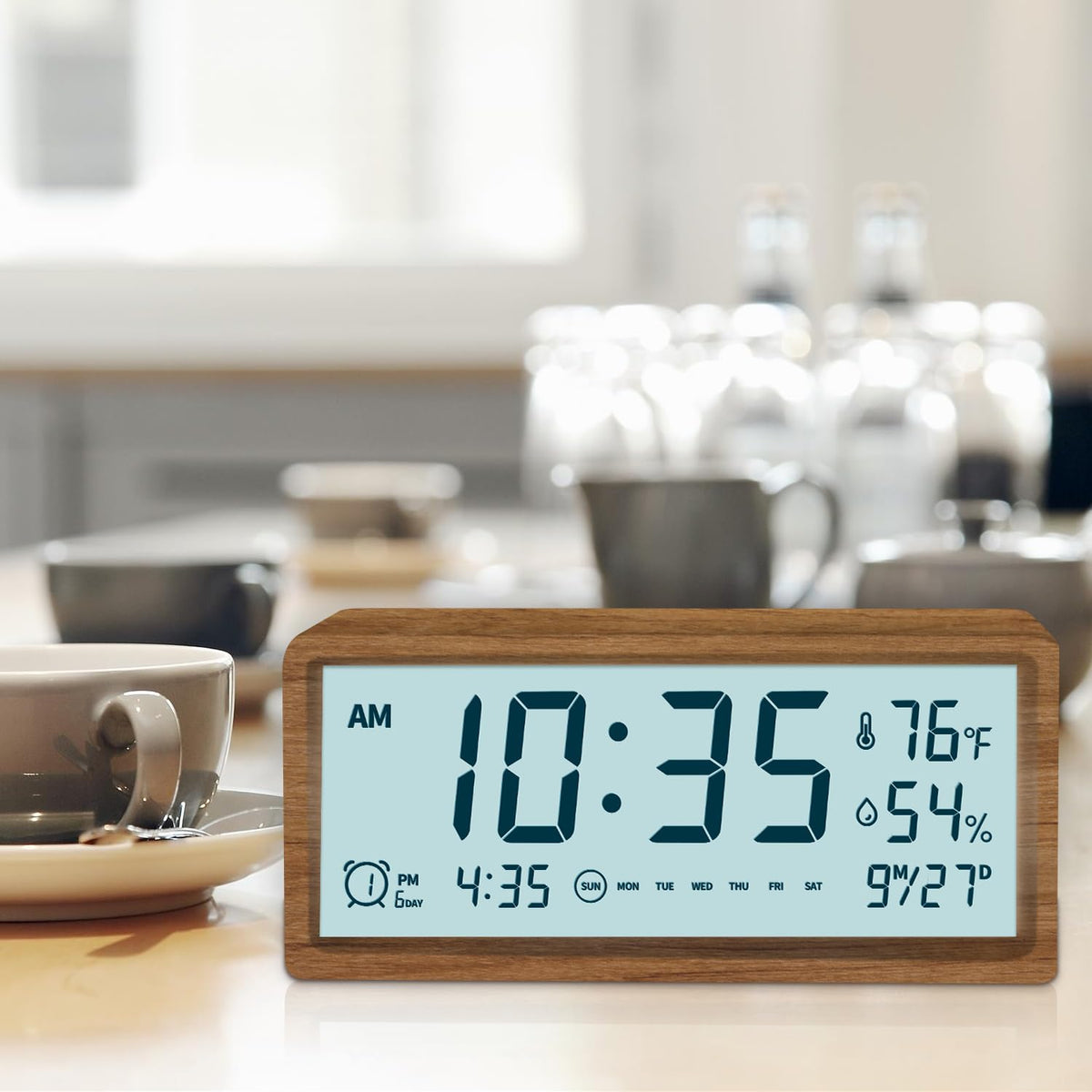 Smart Cute Digital Alarm Clock Snooze Wake Up Desk Clock Night Stand Clock Digital Bedside Tables Wood Alarm Clock for Heavy Sleepers Adults Large Display Alarm Clocks for Bedrooms Office Kids Toddler