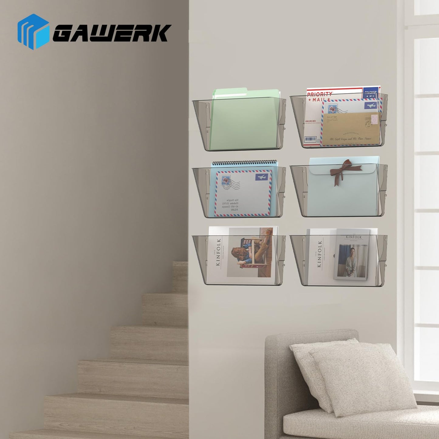 Gawerk Clear Acrylic Single Pocket, Plastic Hanging Wall Mount File Holder for Office Home (Gray, 8 Pack)