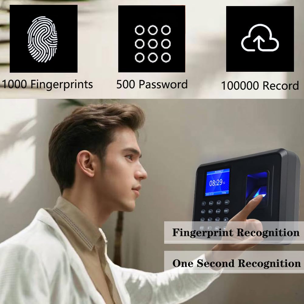 MIKONIYA Time Clock,Time Clocks for Employees Small Business,Attendance Machine with Fingerprint,Password Punching in One,Office Fingerprint Time Clock with 500 Faces (F01)